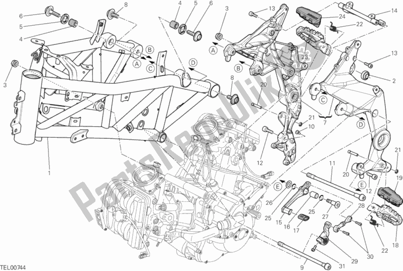 All parts for the Frame of the Ducati Multistrada 1200 ABS USA 2013